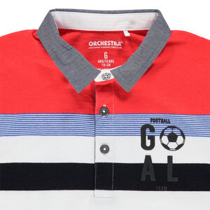 Polo manches courtes à rayures contrastées et col en chambray 