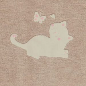 Dors-bien en velours uni beige avec chat fantaisie pour bébé 