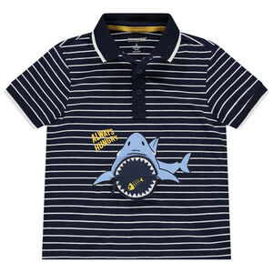 Polo manches courtes à rayures et print requin avec zip 