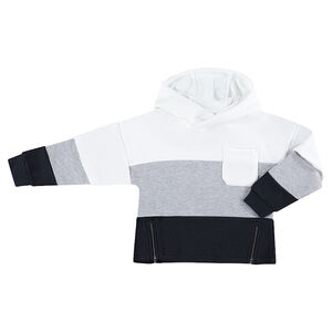 Sweat en molleton tricolore avec poche plaquée et zips sur le devant 