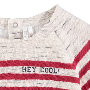 Marinière en maille slub avec rayures rouges et inscriptions printées 