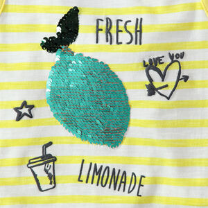 Débardeur en jersey rayé avec fruit en sequins magiques  