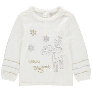 Pull chenille à broderies esprit Noël dorées et argentées 
