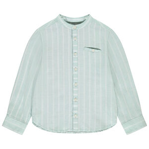 Chemise manches longues à rayures et col mao garçon 