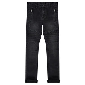 Junior - Jeans effet used et crinkle avec poches zippées et jeux de surpiqûres 