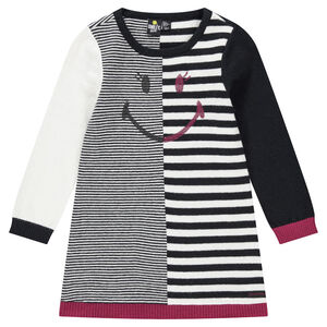 Robe en tricot avec rayures en jacquard et Smiley en sequins 
