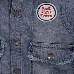 Veste en jeans effet used avec badge patché 
