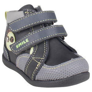 Bottillons en cuir avec 2 scratchs et empiècements contrastés 