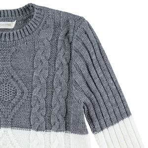 Junior - Pull long bicolore en tricot avec torsades 