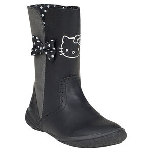 Bottes noires et argentées Hello Kitty avec noeud à pois 