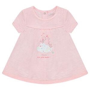 Tee-shirt manches courtes volanté avec oiseaux printés 