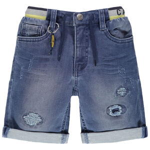 Bermuda en jean effet used à taille élastiquée rayée 