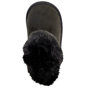 Bottines noires en suédine avec détails en fourrure et bouton fantaisie fille 