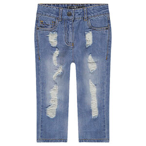 Junior - Jeans coupe boyfriend avec usures sur les jambes 