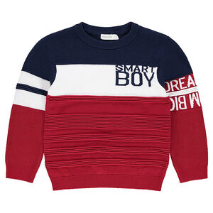 Pull en tricot fantaisie avec inscriptions en jacquard 