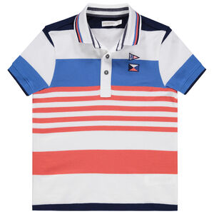 Polo manches courtes à rayures contrastées et broderies 