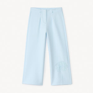Pantalon large à pinces et fleur brodée fille 