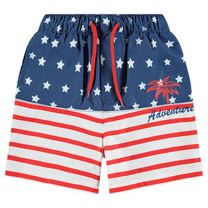 Short de bain effet drapeau avec print palmier et inscription 