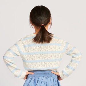 Pull en tricot ajouré et rayé fille 
