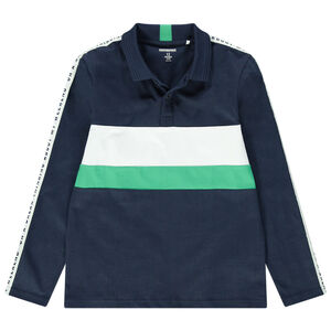 Junior - Polo manches longues en jersey avec bandes contrastées et inscriptions 