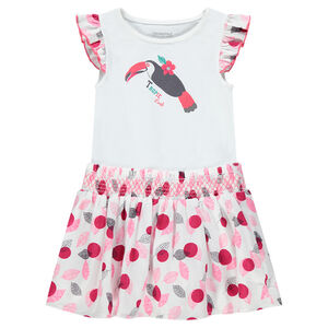 Robe à manches courtes volantées avec imprimé fantaisie et toucan printé 