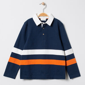 Polo manches longues en coton bio à bandes contrastées 