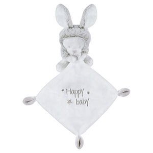 Doudou plat en velours avec peluche lapin 
