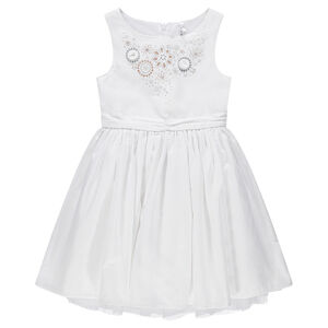 Robe manches courtes avec fleurs printées pailletées et noeud 