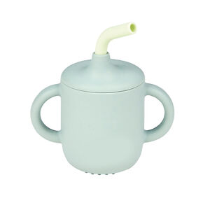 Gobelet d'apprentissage en silicone avec paille Vert 