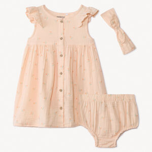 Ensemble robe + bloomer + bandeau imprimés pour bébé fille 