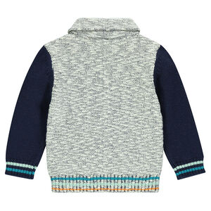 Pull en tricot col châle avec rayures contrastées 