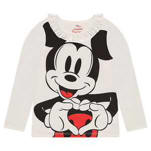 Tee-shirt manches longues en jersey avec print Disney Mickey et encolure volantée 