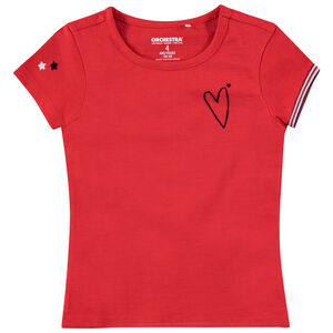 Tee-shirt en jersey rouge avec coeur brodé et étoiles 