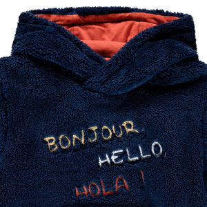 Sweat en sherpa à capuche à poche et inscription printée 