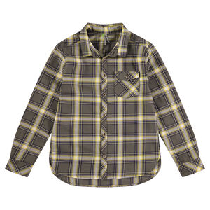 Chemise manches longues à carreaux contrastés et poche 