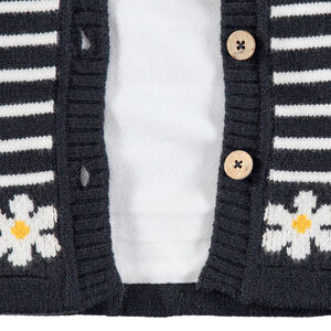 Veste à capuche en tricot doublée micropolaire à rayures et marguerites 