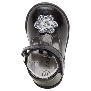 Salomés en cuir vernis avec patch fleur 