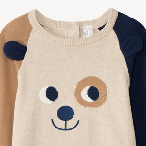 Pull ludique chien en tricot effet color block pour bébé garçon 