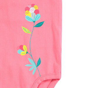 Body manches courtes en coton à large volant et fleur printée 