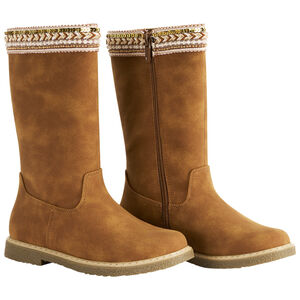 Bottes marron à zip et galon textile avec perles et sequins fille 