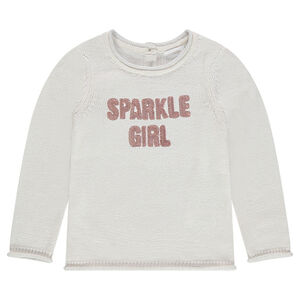 Pull en tricot uni avec message en sequins 