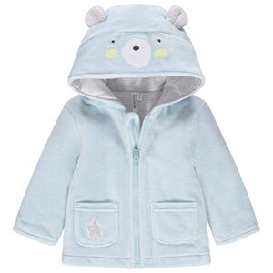 Veste en velours doublée jersey avec ourson brodé sur la capuche 