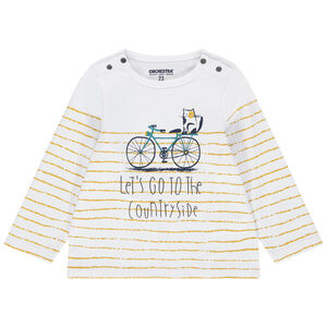 Marinière en coton bio à rayures et vélo printé 