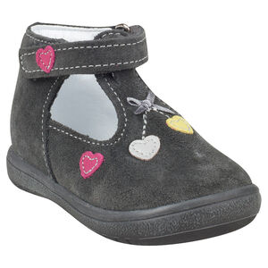 Salomés en cuir suédé avec empiècements coeurs 