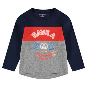 Tee-shirt manches longues tricolore avec inscriptions printées style néon 