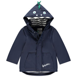 Parka à capuche en gomme doublé jersey rayé à détails dinosaure 