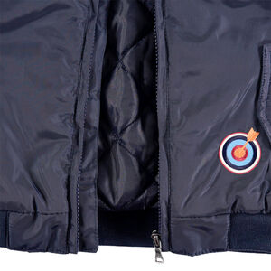 Blouson style bomber à badges et lettre en bouclette 