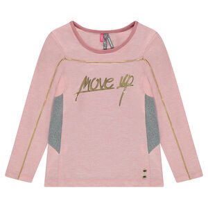 Tee-shirt manches longues chiné avec message en foil doré 