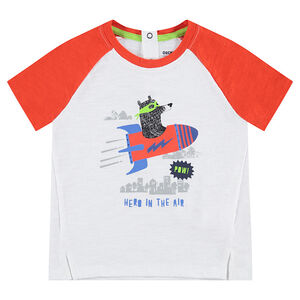 Tee-shirt manches courtes bicolore en jersey avec ours printé 