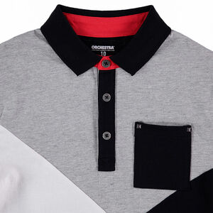 Junior - Polo manches longues effet 2 en 1 tricolore avec poche  